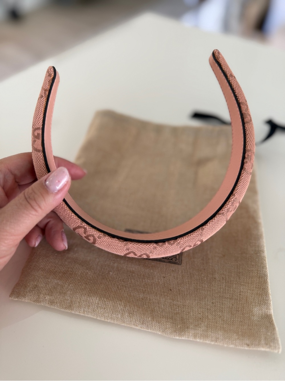 Gucci Pink Canvas GG Monogram Padded Headband - Picture 4 of 6